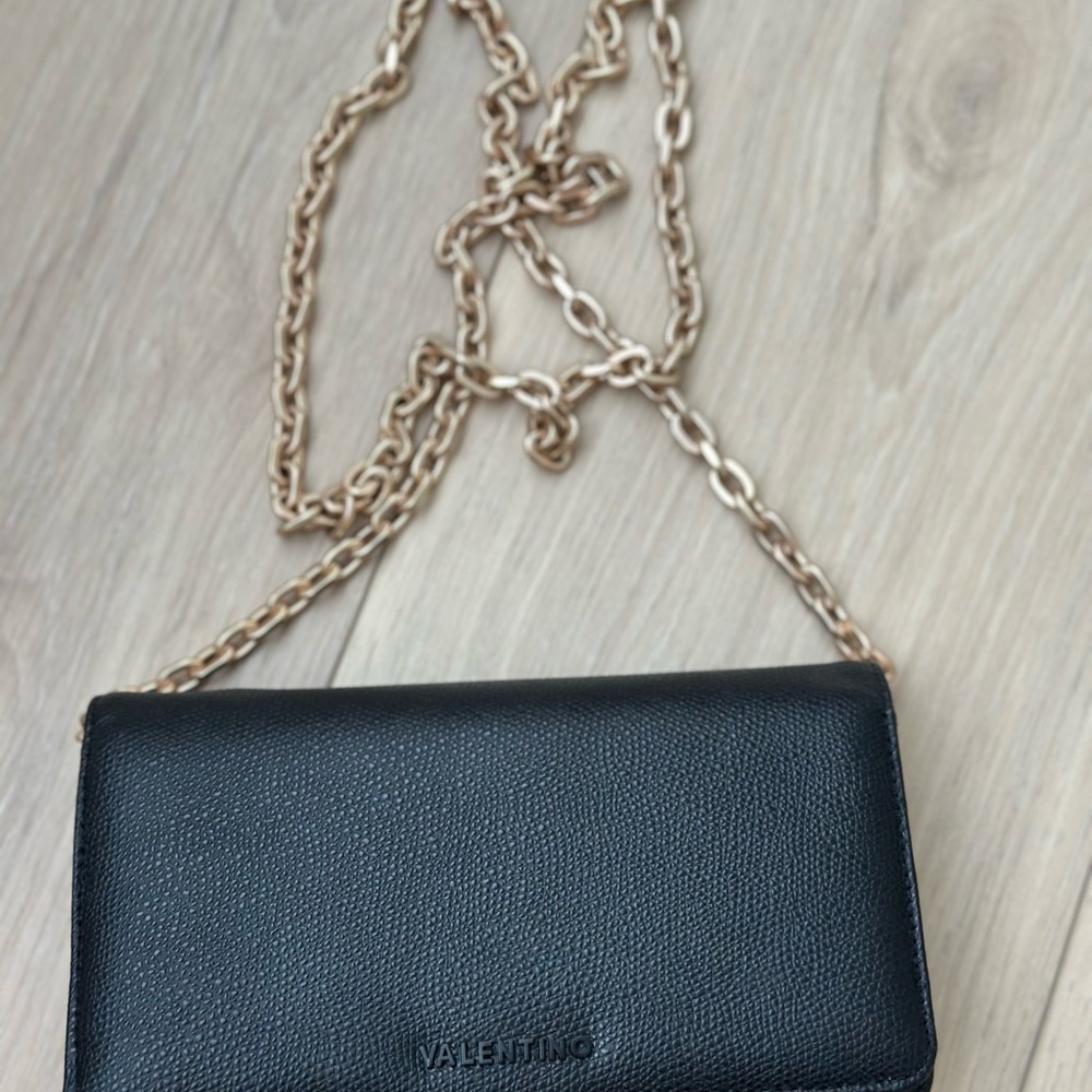 Valentino by Mario Valentino Black Crossbody Bag with Gold Chain